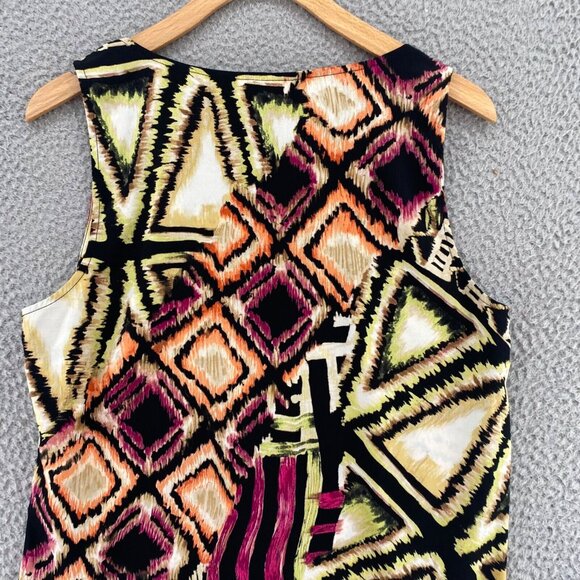 Chicos Top Womens 1 US Medium Multicolor Sleeveless Ruched Neck Blouse Casual - Picture 4 of 10